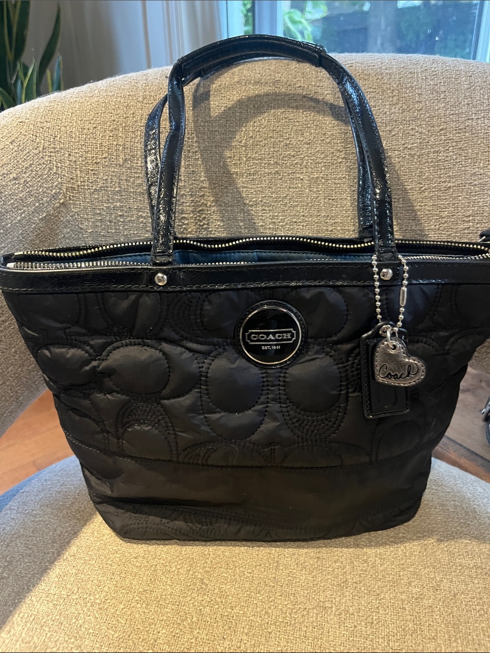 Coach Black Quilted Tote Bag with Leather Trim